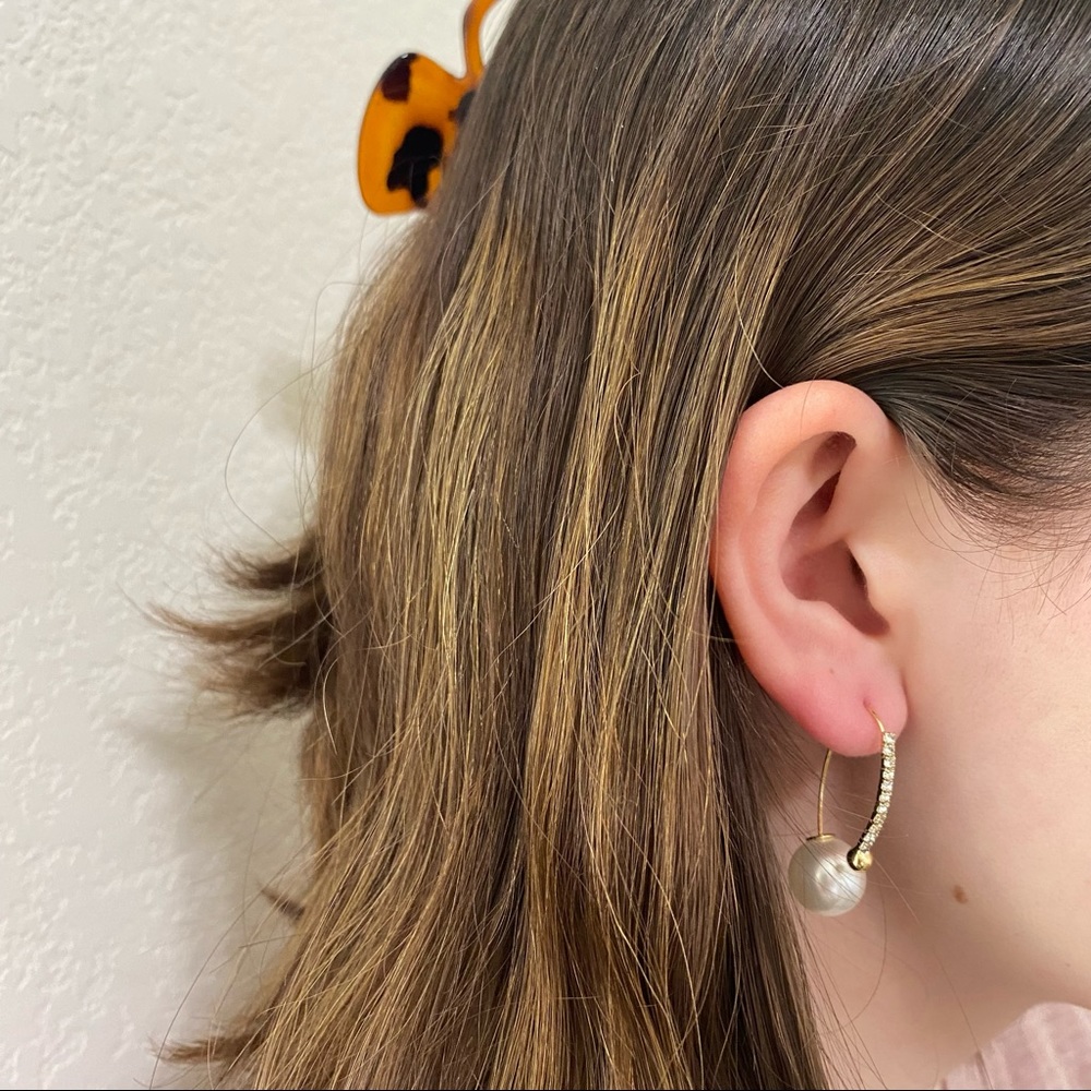 💙Pearl Crystal Zircon Wire Hooks Earrings - Picture 3 of 14